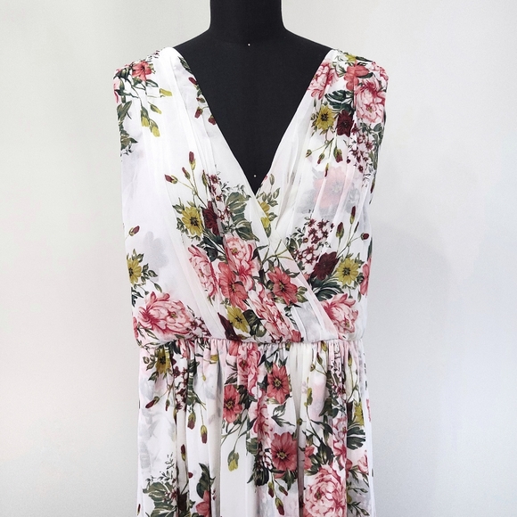 Torrid WHITE Romantic Floral Chiffon High Low Hem Dress - Picture 4 of 13